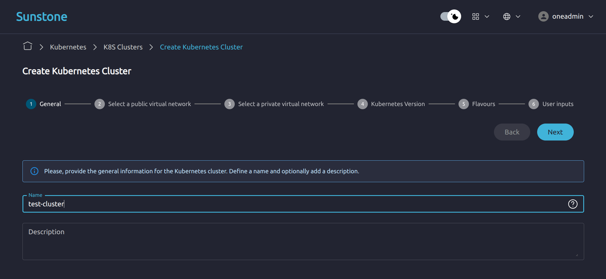 OneKS create K8s Cluster general