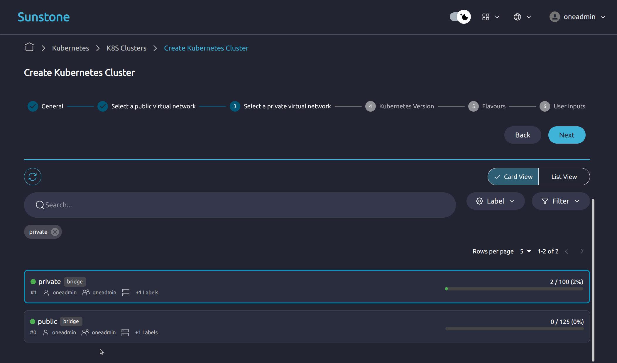 OneKS create K8s Cluster private network
