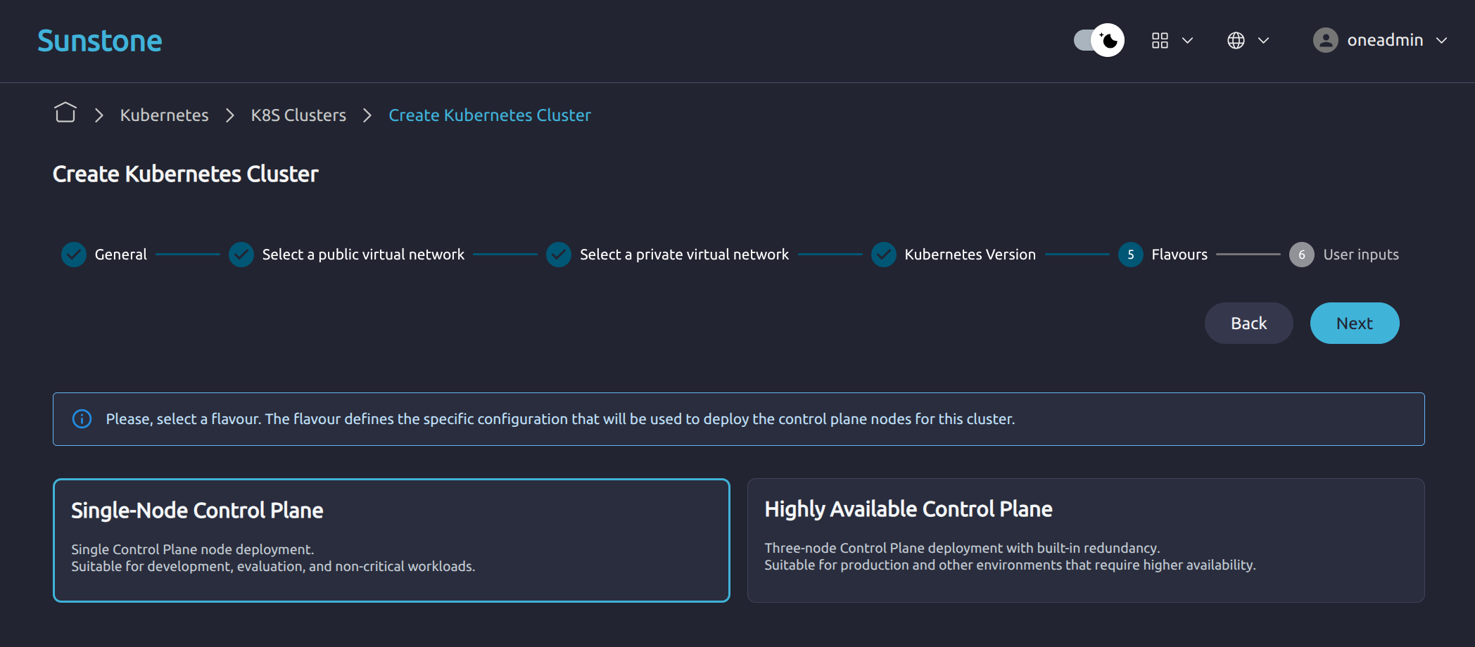 OneKS create K8s Cluster choose k8s version