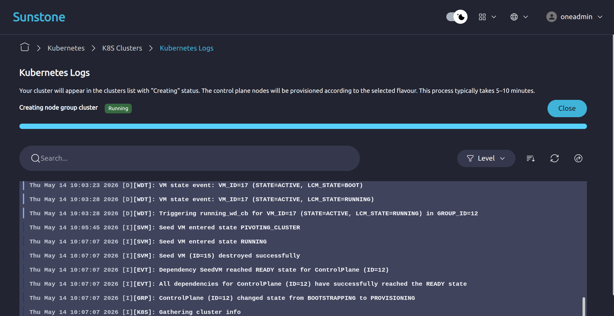 OneKS create K8s Cluster choose k8s version