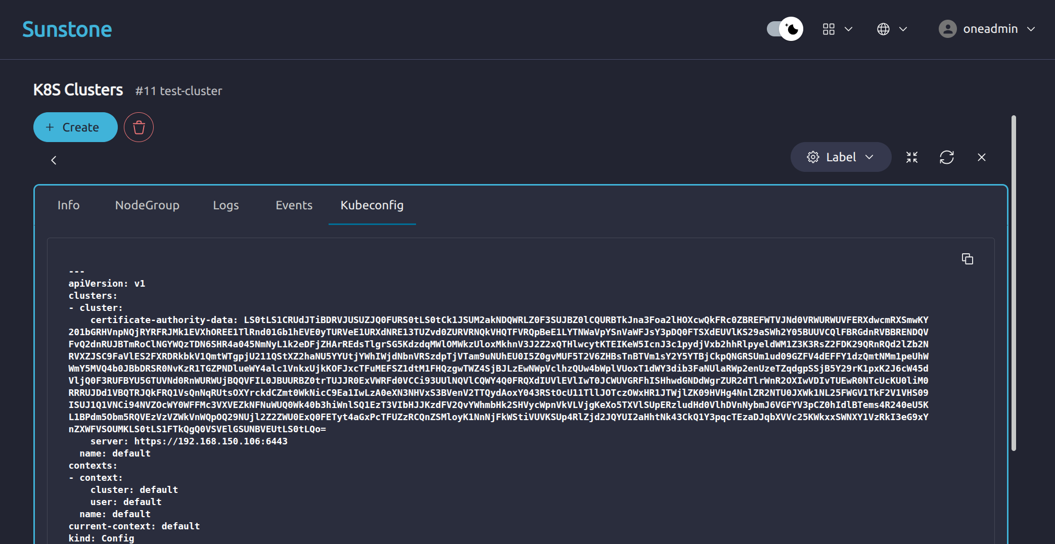 OneKS create K8s Cluster choose k8s version