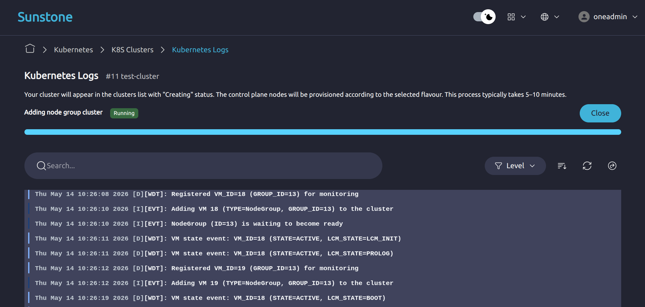 OneKS create K8s Cluster choose k8s version