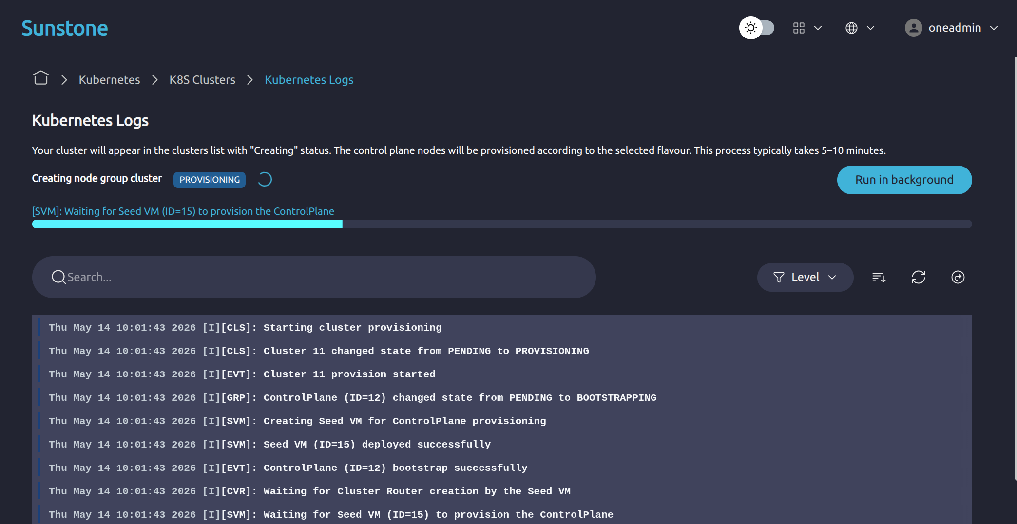 OneKS create K8s Cluster choose k8s version