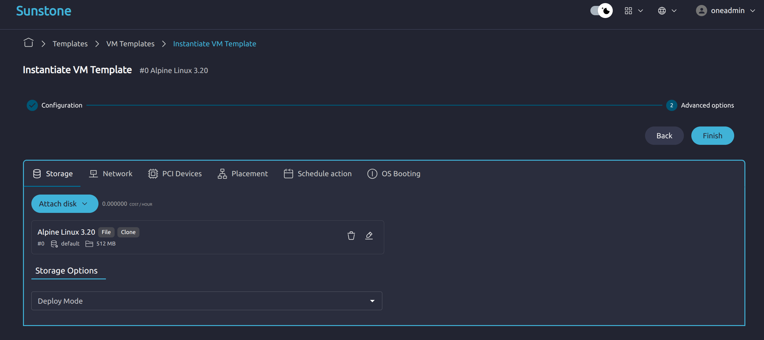 Sunstone instantiate VM 2