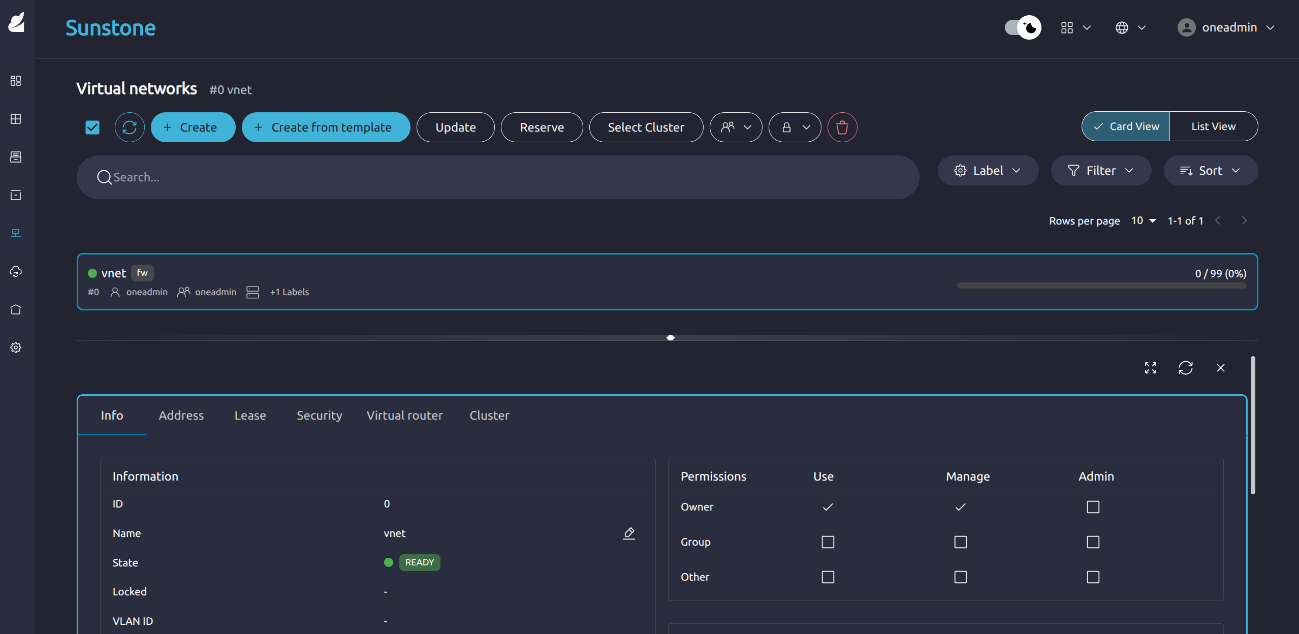Sunstone vnet screen