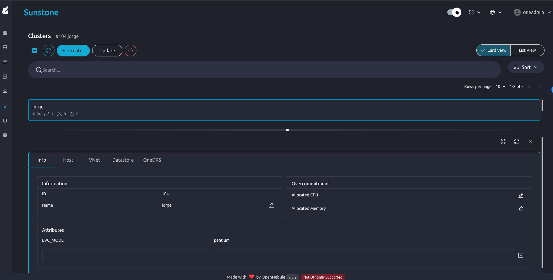 EVC set in cluster attributes
