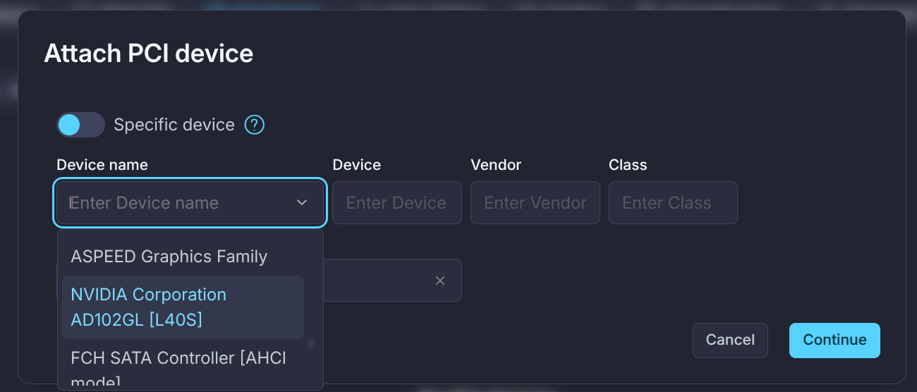PCI device select