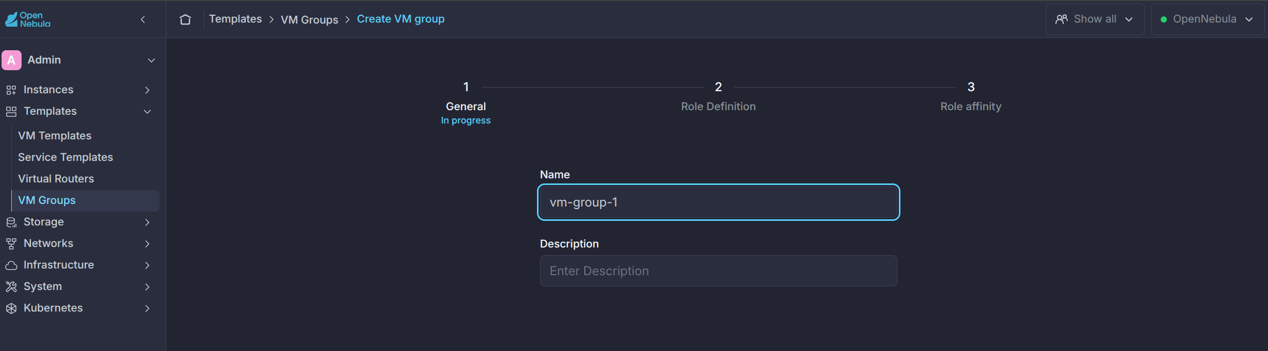 VM Groups create wizard