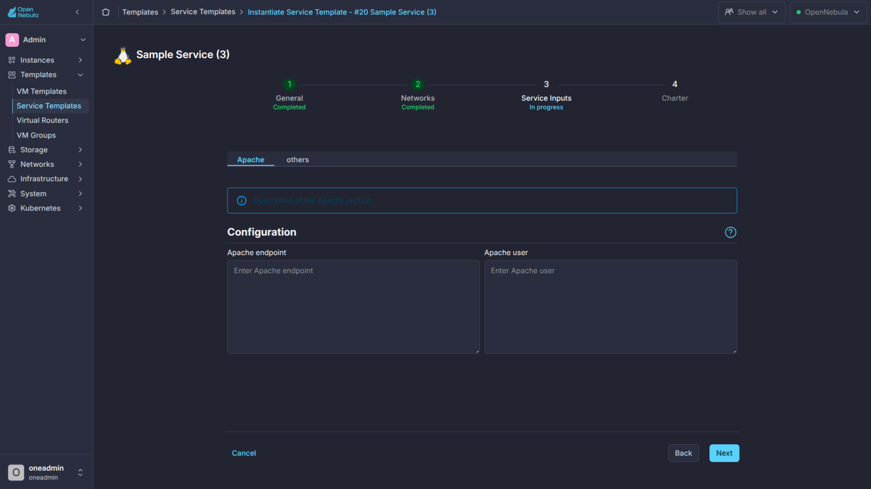 OneFlow Service Inputs Layout