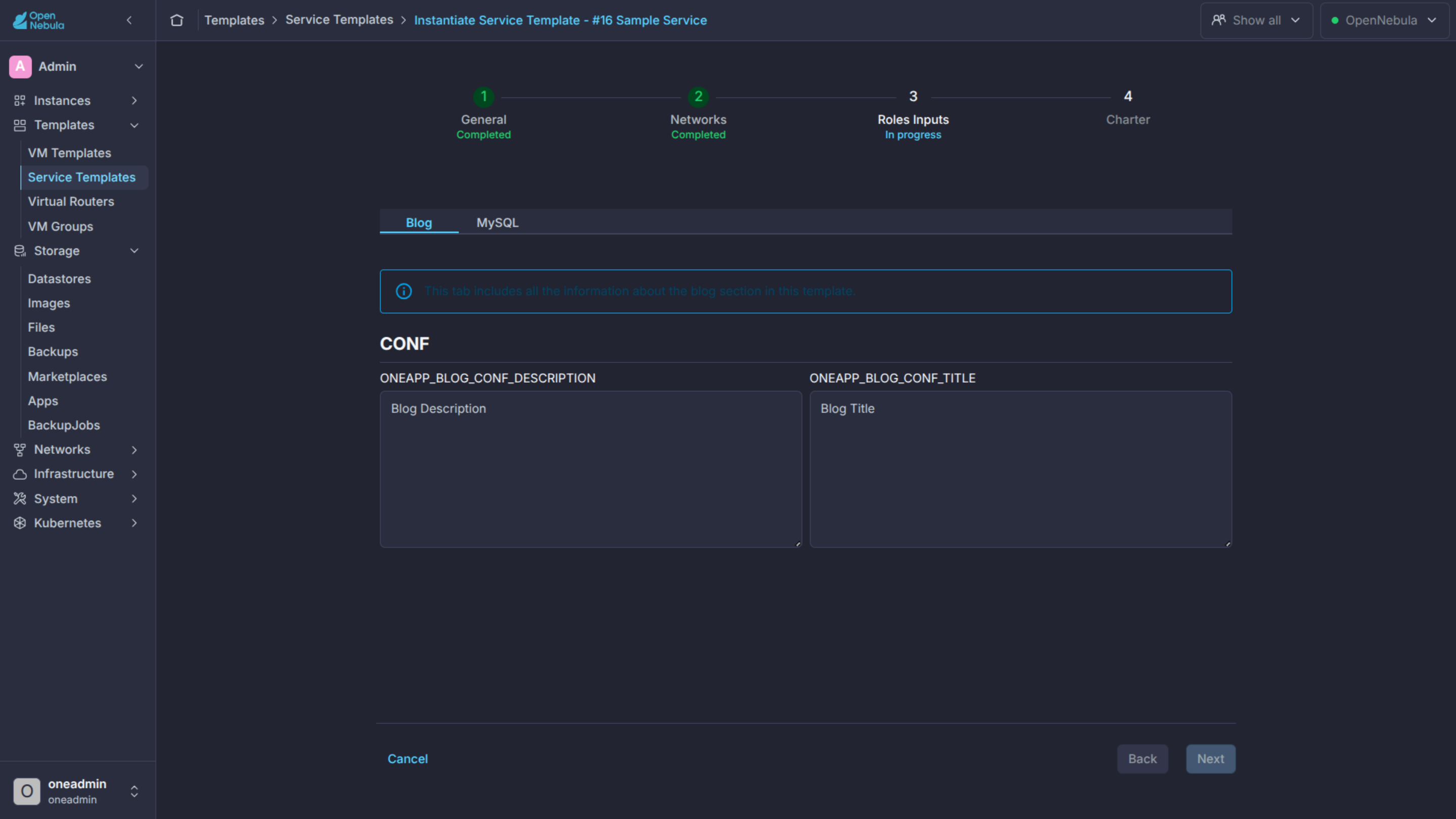 OneFlow Service Inputs No Convention Template