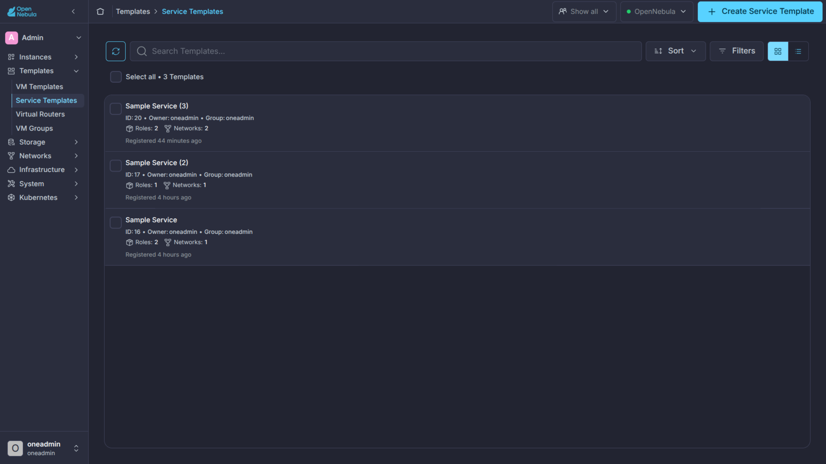 OneFlow templates list