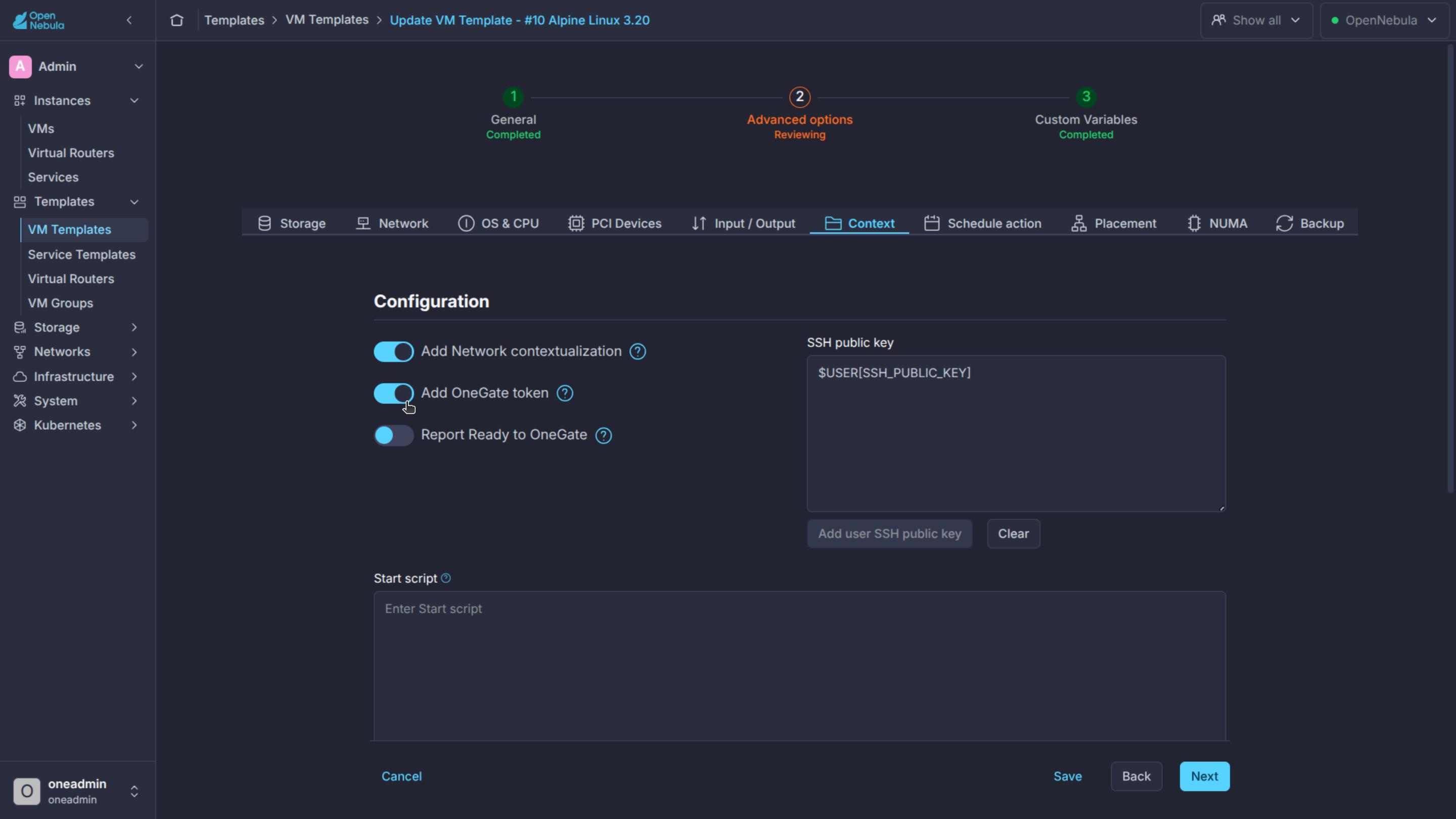 OneGate VM token setting