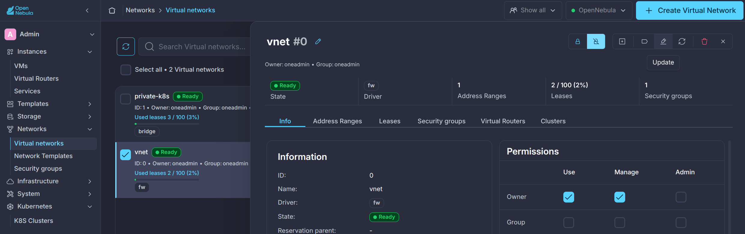 OneKS Quickstart update vnet