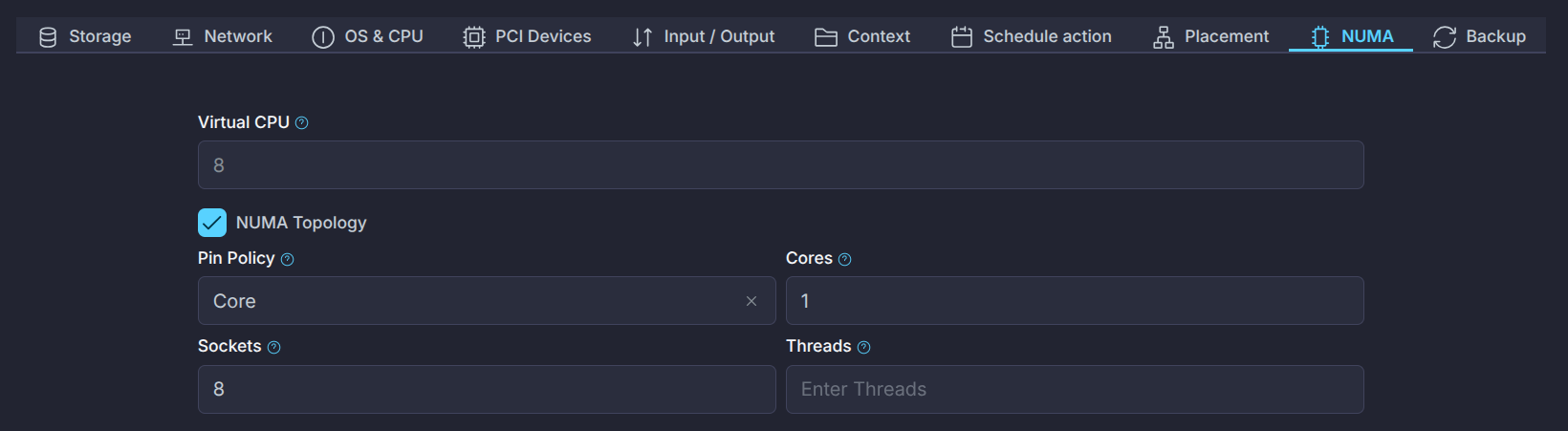 NUMA settings
