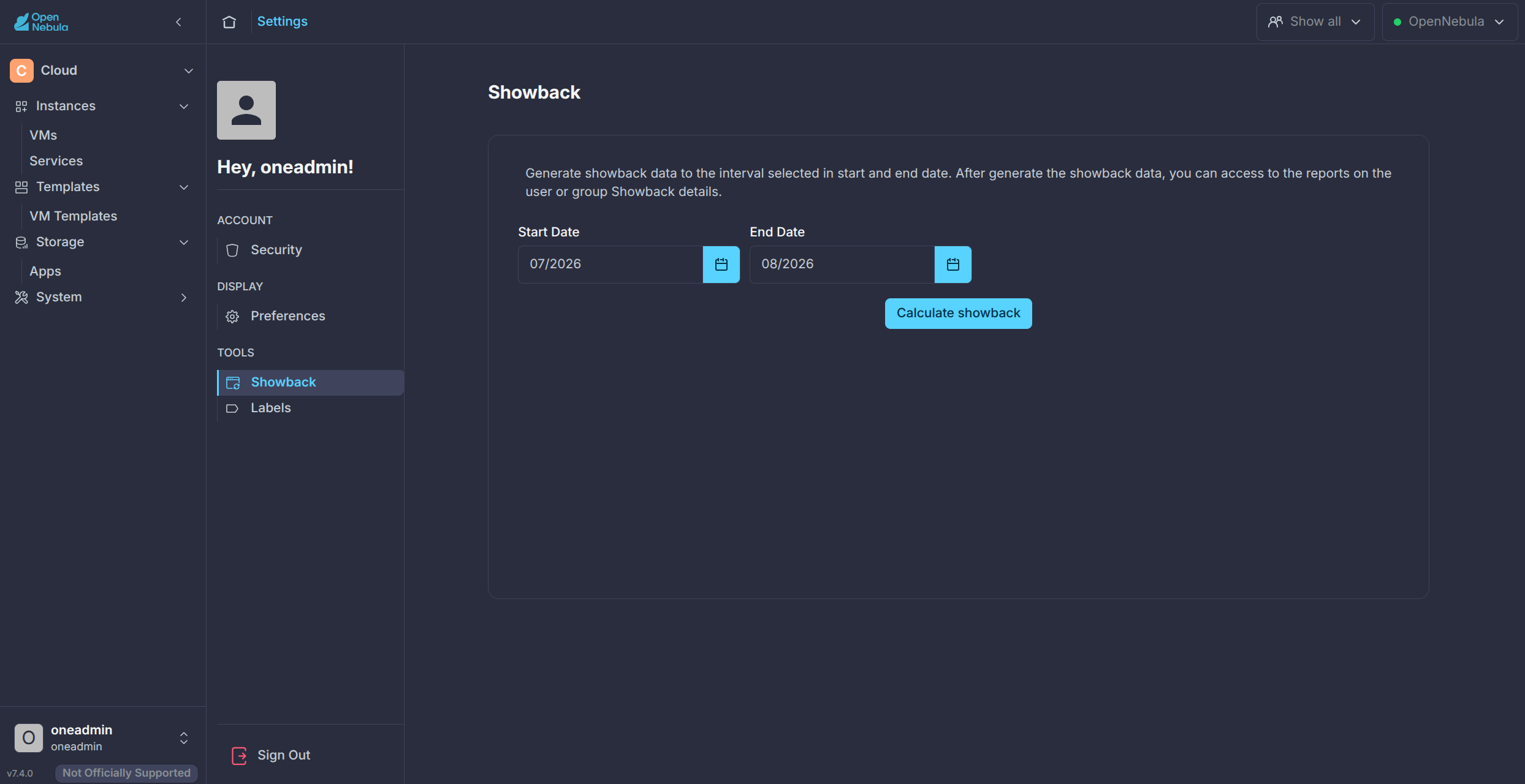 Cloud View user settings