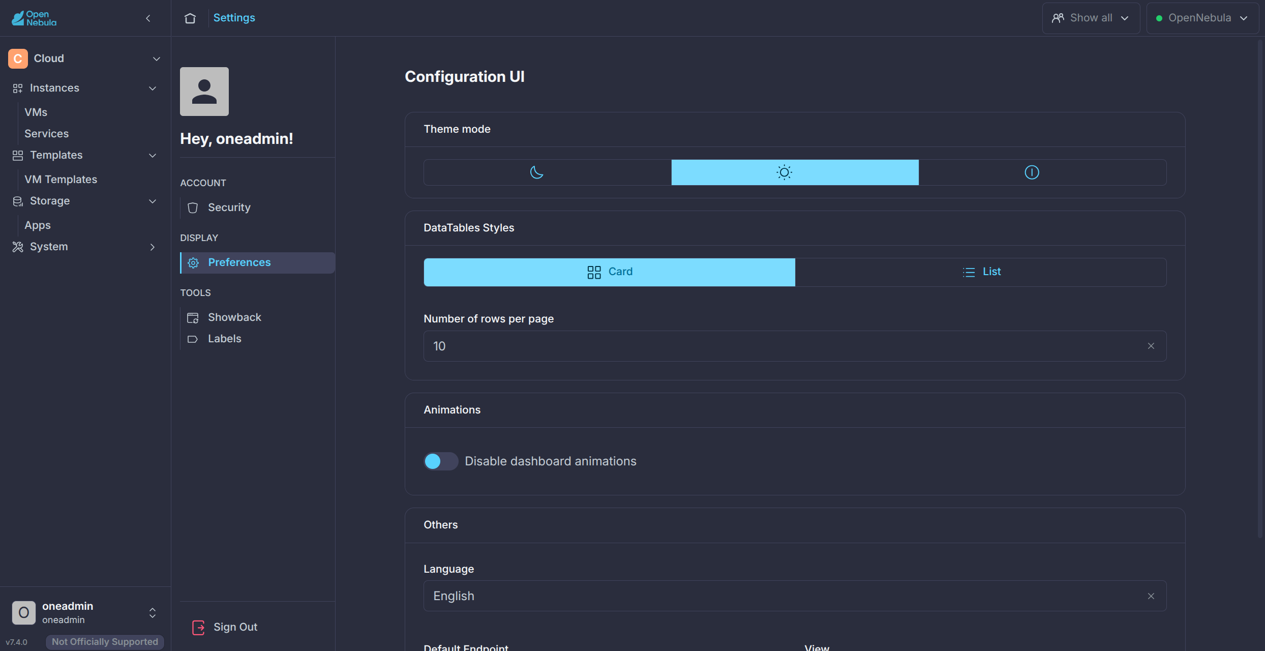 Cloud View user settings