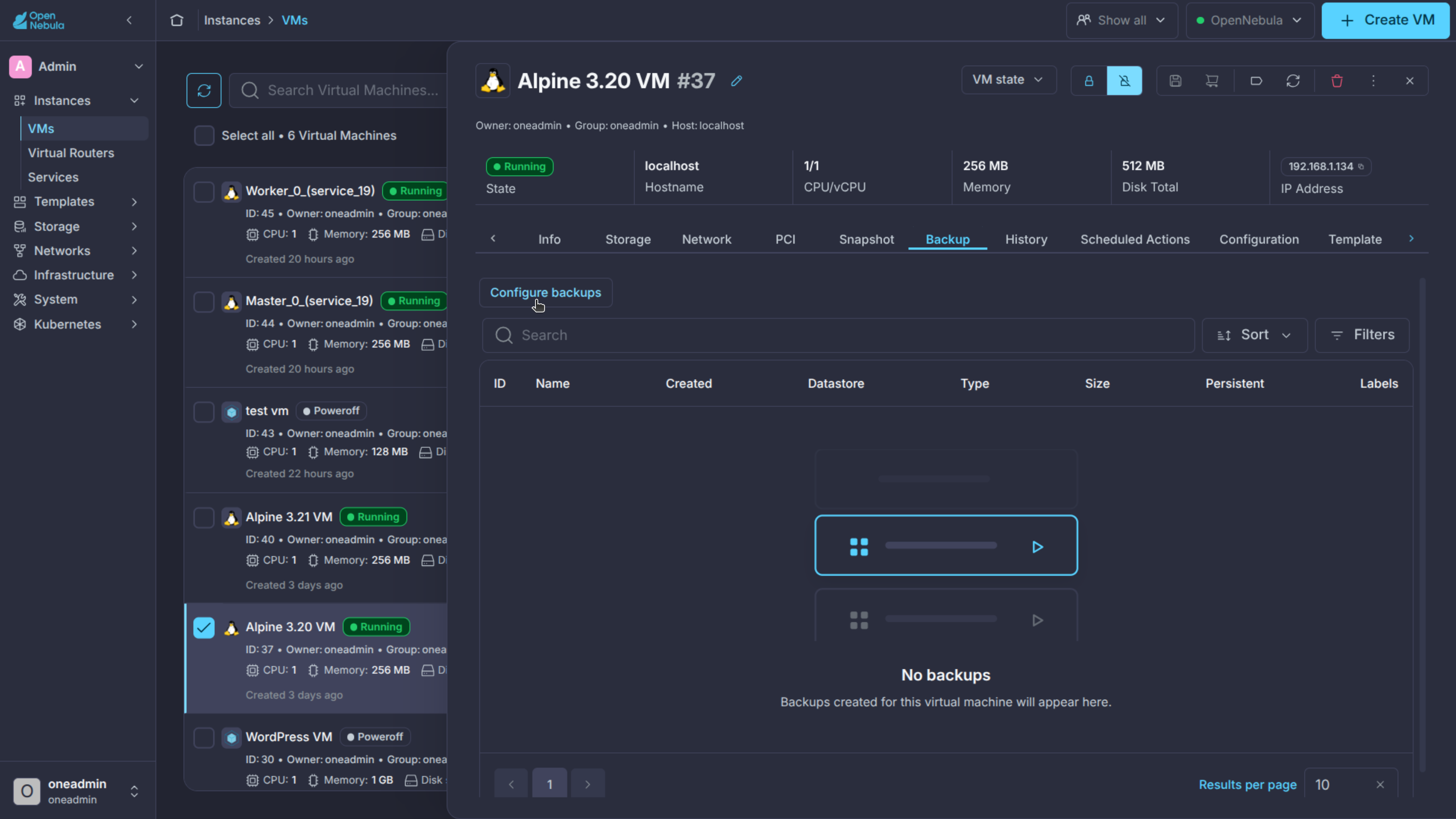 VM Backup tab