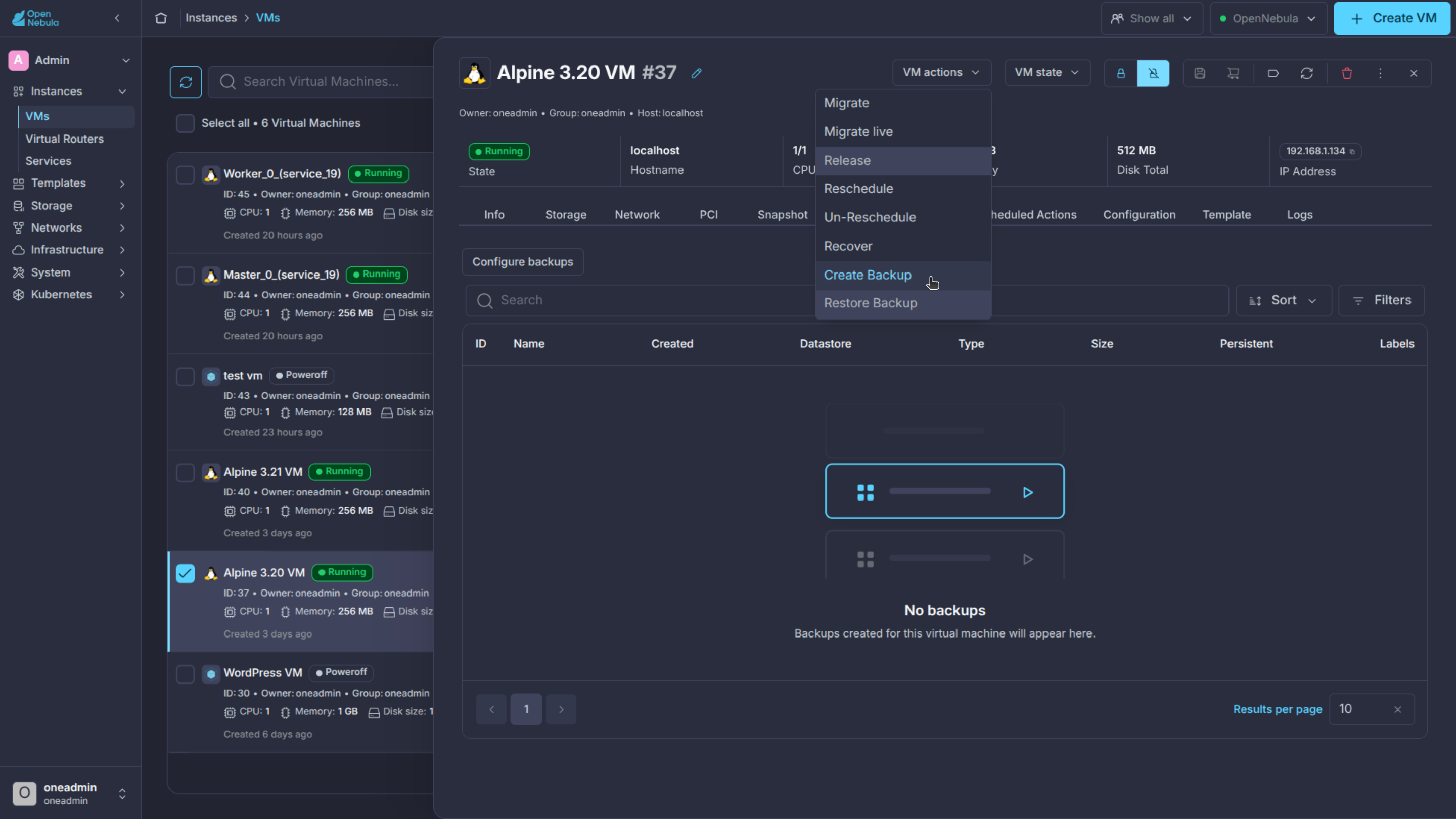 Create VM backup